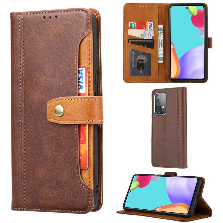 Samsung Galaxy A72 Case Double Fold Clasp PU leather - Coffee
