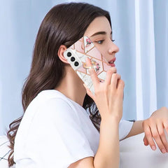 Samsung Galaxy S23 5G Case Splicing Marble IMD - Pink Flower