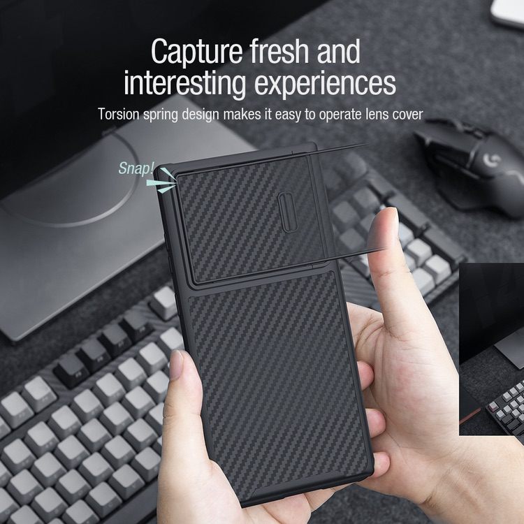 Samsung Galaxy S23 Ultra 5G Case NILLKIN Synthetic Fiber Camshield - Black