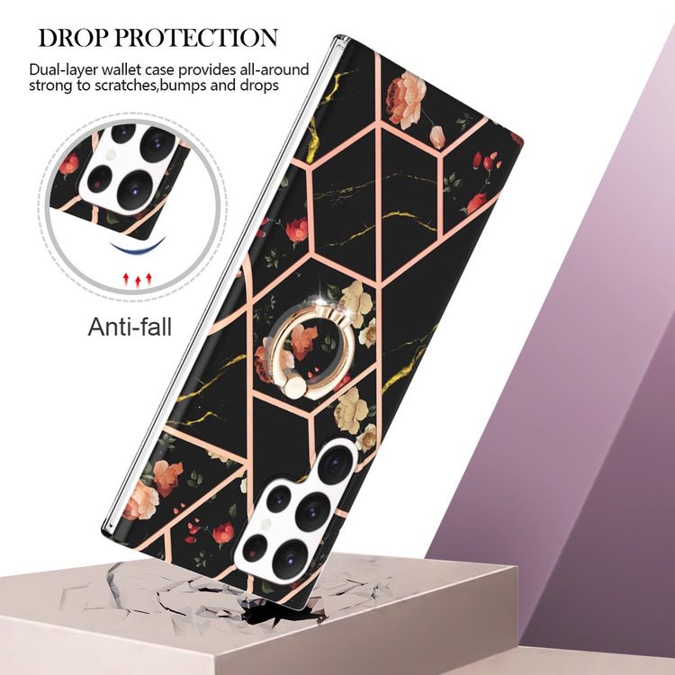 Samsung Galaxy S23 Ultra 5G Case Splicing Marble IMD - Black Flower