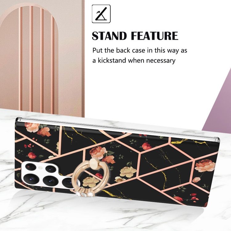 Samsung Galaxy S23 Ultra 5G Case Splicing Marble IMD - Black Flower