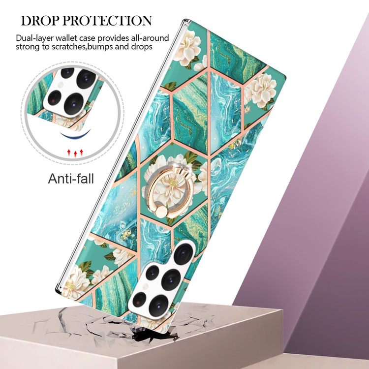 Samsung Galaxy S23 Ultra 5G Case Splicing Marble IMD - Blue Flower