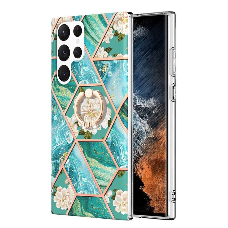 Samsung Galaxy S23 Ultra 5G Case Splicing Marble IMD - Blue Flower