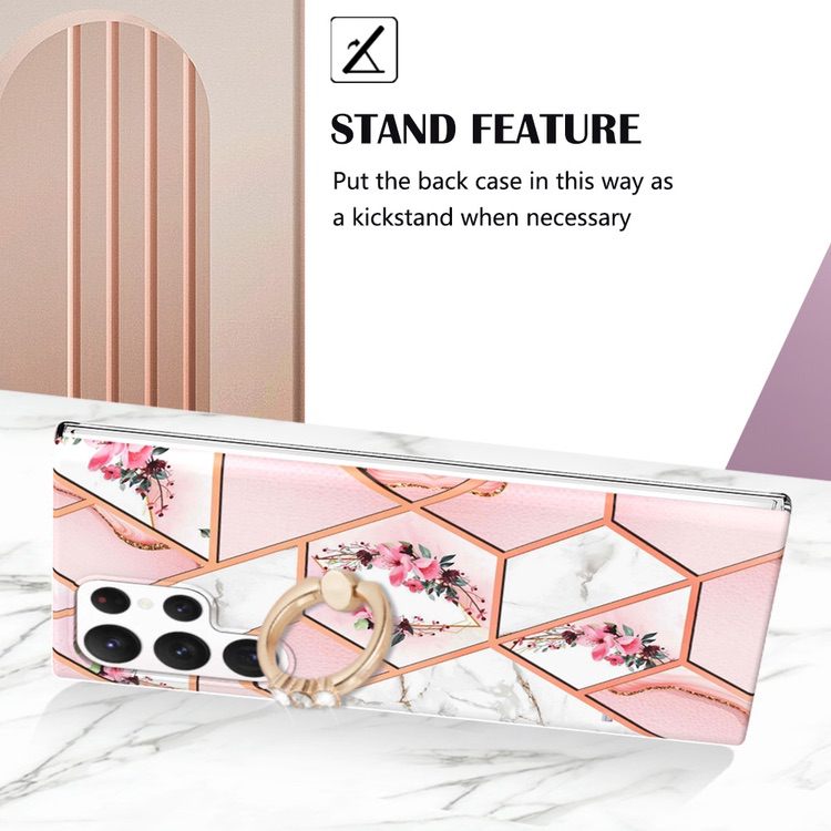 Samsung Galaxy S23 Ultra 5G Case Splicing Marble IMD - Pink Flower