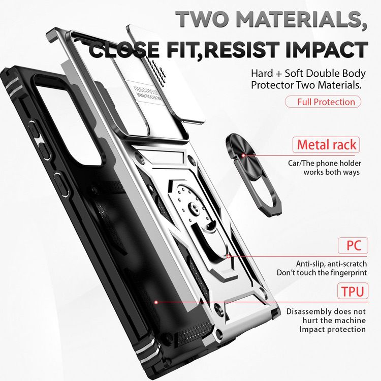 Samsung Galaxy S23 Ultra 5G Case With Camera Shield Cover - Silver