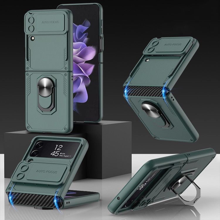 Samsung Galaxy Z Flip 4 5G Case GKK Carbon Brazing Pattern - Green