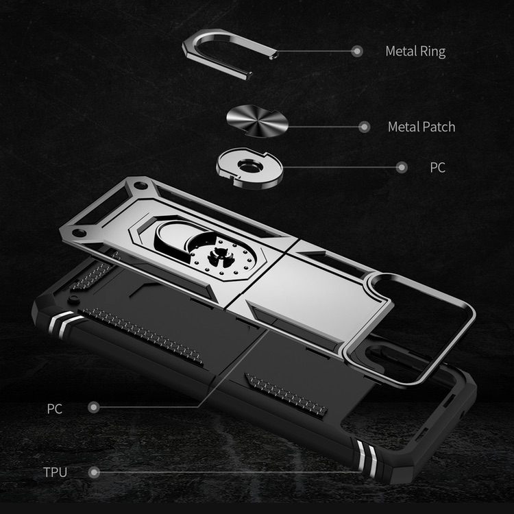 Samsung Galaxy Z Flip 4 5G Case Shockproof with Metal Ring Holder - Silver