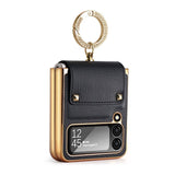 Samsung Galaxy Z Flip 4 5G Case Colourful with Metal Ring Holder - Black Gold