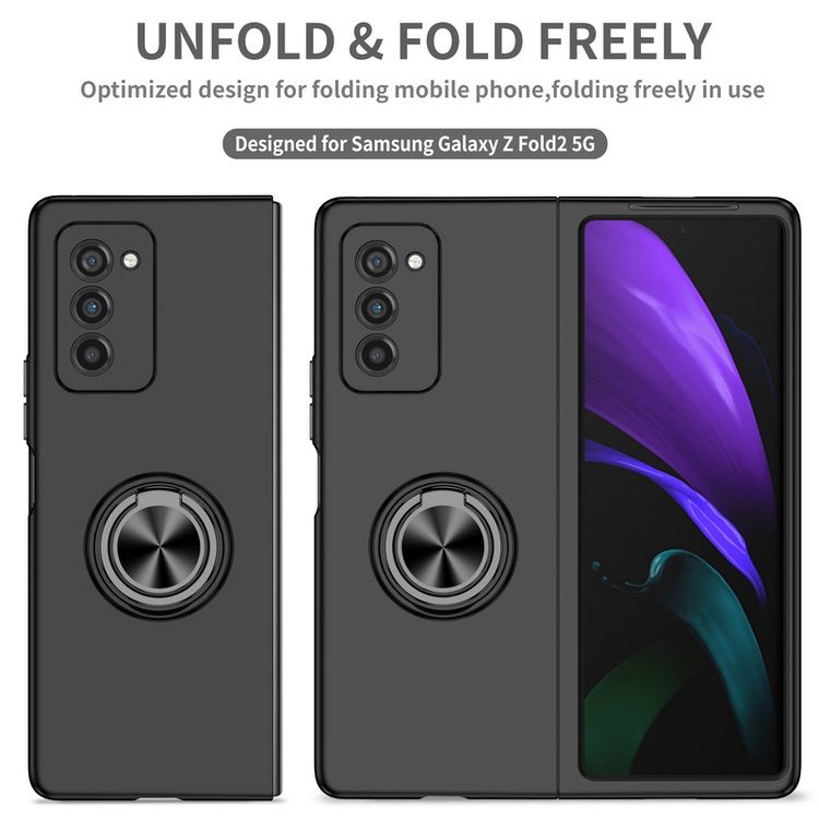 Samsung Galaxy Z Fold 2 5G Case PC With Integrated Ring Buckle - Black
