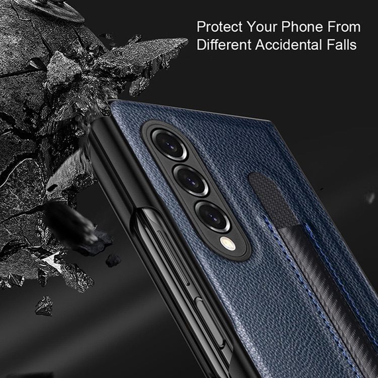 Samsung Galaxy Z Fold 3 5G Case Litchi Pattern Foldable - Blue