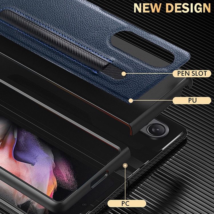 Samsung Galaxy Z Fold 3 5G Case Litchi Pattern Foldable - Blue
