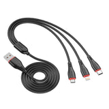 Type C, Lightning, Micro USB 3 IN 1 Fast Charging Cable - 1.2M