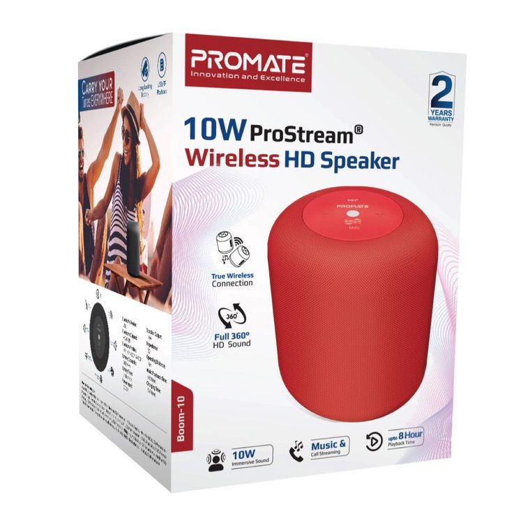 Wireless Speaker HD Bluetooth PROMATE BOOM-10 - Red